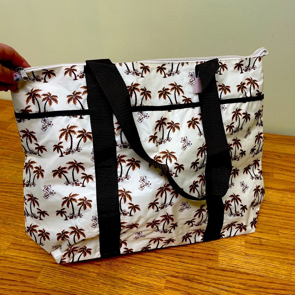 Palm Tree Print large Tote Bag - White and Brown